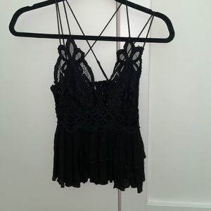 Free People Adella Lace Smock Back Ruffle Cotton Blend Back Detail Cami